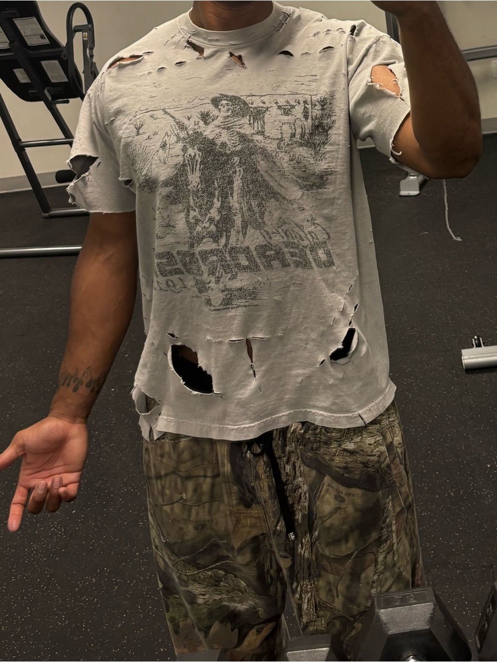 Distressed Graphic Short-Sleeve T-Shirt – Light Gray